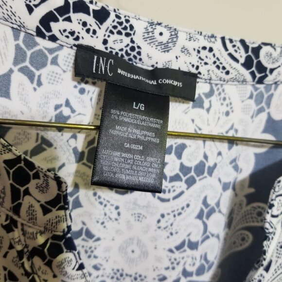 INC Tunic Top Navy White Large Business Casual Classy Elegant NWOT - Picture 2 of 5